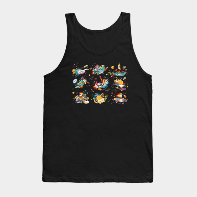 Space Moon Planet Rocket collection Tank Top by Mako Design 
